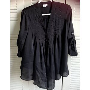 Jones New York Women's Black Long Sleeve Blouse w/ Embellishments Small Size #3